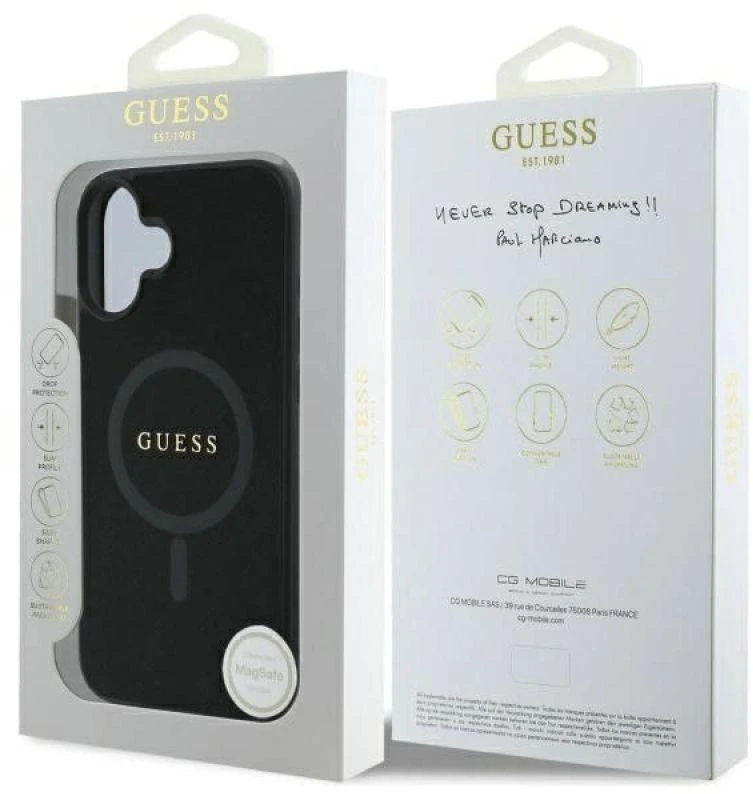 Guess GUHMP16SPSAHMCK Apple iPhone 16 6.1″ juodos spalvos kietas dėklas Saffiano Classic Logo MagSafe