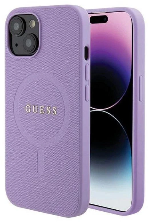 Apple iPhone 15 Plus Guess dėklas Saffiano MagSafe (GUHMP15MPSAHMCU) violetinės spalvos