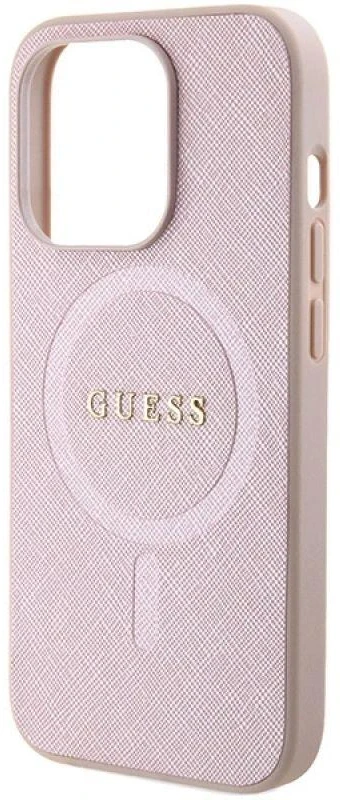 Guess GUHMP15LPSAHMCP Apple iPhone 15 Pro 6.1″ rožinės spalvos kietas dėklas Saffiano MagSafe