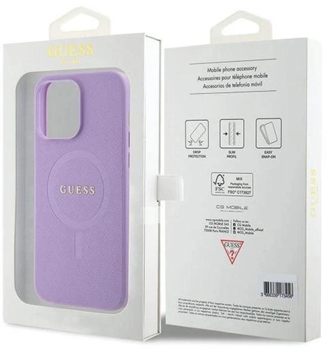 Dėklas GUESS GUHMP15LPSAHMCU IPHONE 15 PRO 6.1 "PURPLE/PURPLE HARDCASE SAFFIANO MAGSAFE