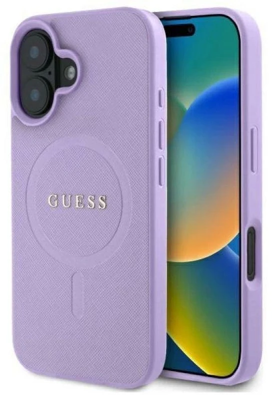 Guess GUHMP16SPSAHMCU Apple iPhone 16 6.1″ violetinės spalvos kietas dėklas Saffiano MagSafe