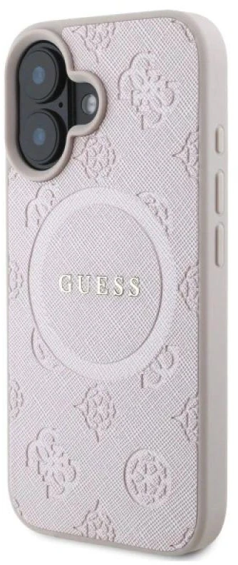 Guess GUHMP16SPSAPSMEP Apple iPhone 16 6.1″rožinės spalvos kietas dėklas Saffiano Peony Classic Logo MagSafe