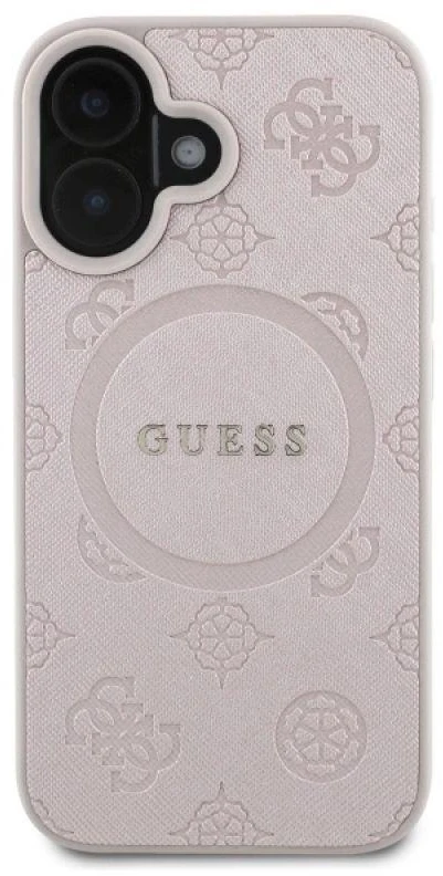 Guess GUHMP16SPSAPSMEP Apple iPhone 16 6.1″rožinės spalvos kietas dėklas Saffiano Peony Classic Logo MagSafe