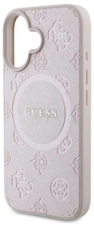 Guess GUHMP16SPSAPSMEP Apple iPhone 16 6.1″rožinės spalvos kietas dėklas Saffiano Peony Classic Logo MagSafe