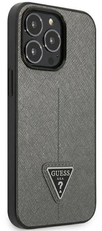 Guess GUHCP13LPSATLG iPhone 13 Pro / 13 6,1 colio sidabrinis kietas dėklas SaffianoTriangle logotipas