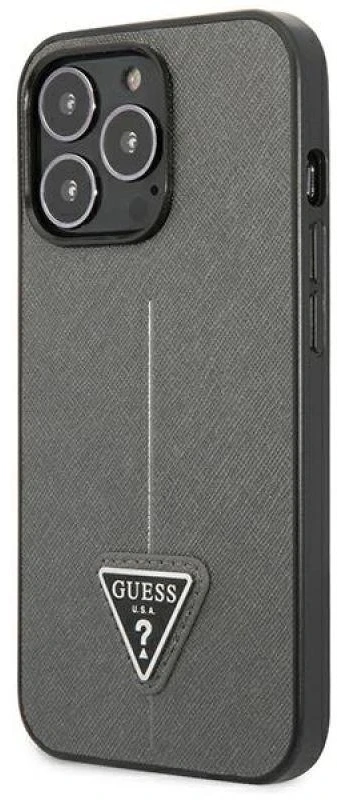 Guess GUHCP13LPSATLG iPhone 13 Pro / 13 6,1 colio sidabrinis kietas dėklas SaffianoTriangle logotipas