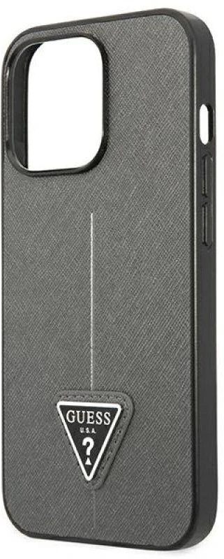 Guess GUHCP13XPSATLG Apple iPhone 13 Pro Max 6,7″ sidabrinis kietas dėklas SaffianoTriangle Logo