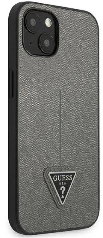 Guess GUHCP13MPSATLG Apple iPhone 13 / 14 / 15 6,1″ sidabrinis kietas dėklas SaffianoTriangle Logo