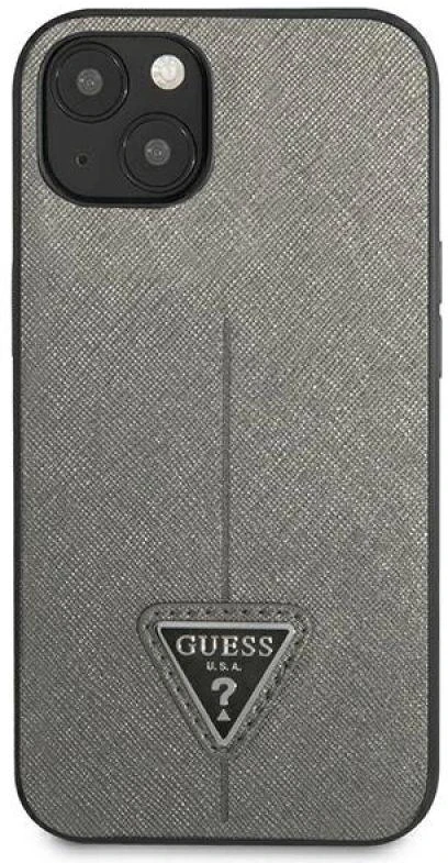 Guess GUHCP13MPSATLG Apple iPhone 13 / 14 / 15 6,1″ sidabrinis kietas dėklas SaffianoTriangle Logo