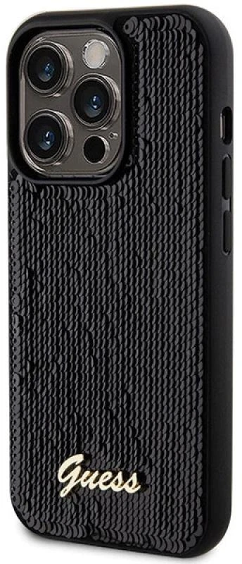 Guess GUHCP13LPSFDGSK Apple iPhone 13 Pro / 13 6.1″ juodos spalvos kietas dėklas Sequin Script Metal