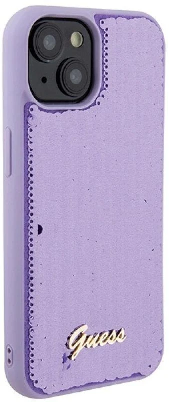 Dėklas GUESS GUHCP15SPSFDGS IPHONE 2013-15-14 6.1 "PURPURINĖ / PURPURINĖ KIETOJI DĖLĖS SEQUIN SCRIPT METAL
