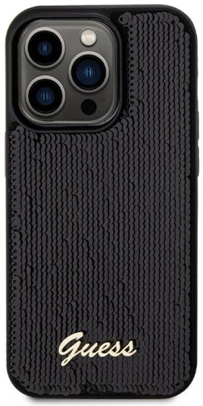 Guess GUHCP13LPSFDGSK Apple iPhone 13 Pro / 13 6.1″ juodos spalvos kietas dėklas Sequin Script Metal