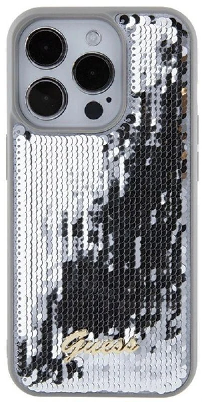 Apple iPhone 15 Pro Max Guess dėklas Sequin Script Metal (GUHCP15XPSFDGSS) sidabrinės spalvos