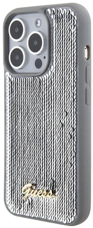 Apple iPhone 15 Pro Max Guess dėklas Sequin Script Metal (GUHCP15XPSFDGSS) sidabrinės spalvos