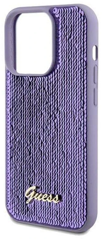 Guess GUHCP13LPSFDGSU Apple iPhone 13 Pro /13 6.1″ violetinės spalvos kietas dėklas Sequin Script Metal