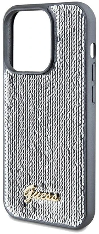 Guess GUHCP14XPSFDGSS Apple iPhone 14 Pro Max 6.7″ sidabrinis kietas dėklas Sequin Script Metal