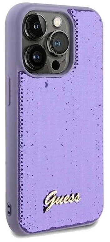Guess GUHCP13LPSFDGSU Apple iPhone 13 Pro /13 6.1″ violetinės spalvos kietas dėklas Sequin Script Metal
