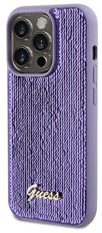 Guess GUHCP13LPSFDGSU Apple iPhone 13 Pro /13 6.1″ violetinės spalvos kietas dėklas Sequin Script Metal