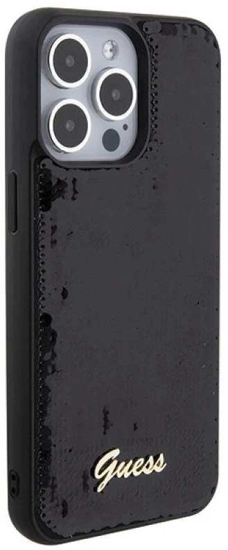 Dėklas GUESS GUHCP15XPSFDGSK IPHONE 15 PRO MAX 6.7 "Juodas/Juodas HARDCASE SEQUIN SCRIPT METAL