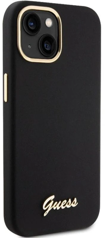 Dėklas GUESS GUHCP15SSMBSLK IPHONE 15/14/13 6.1 "Juodas / Juodas HARDCASE SILICONE SCRIPT METAL LOGO & FRAME