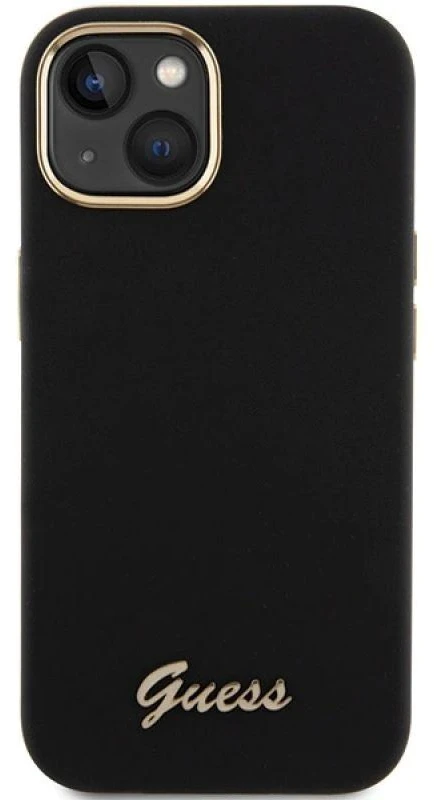 Dėklas GUESS GUHCP15SSMBSLK IPHONE 15/14/13 6.1 "Juodas / Juodas HARDCASE SILICONE SCRIPT METAL LOGO & FRAME