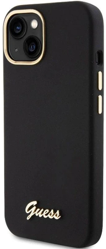 Dėklas GUESS GUHCP15SSMBSLK IPHONE 15/14/13 6.1 "Juodas / Juodas HARDCASE SILICONE SCRIPT METAL LOGO & FRAME