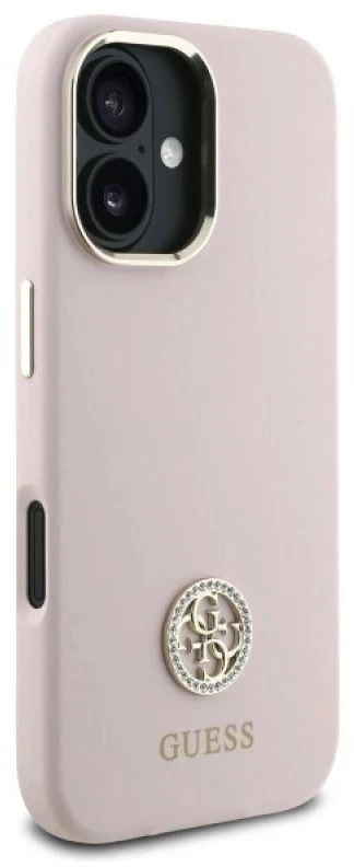 Guess GUHCP16SM4DGPP Apple iPhone 16 6.1″ rožinės spalvos kietas dėklas Silicone Logo Strass 4G