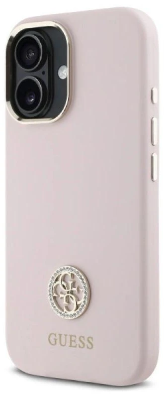 Guess GUHCP16SM4DGPP Apple iPhone 16 6.1″ rožinės spalvos kietas dėklas Silicone Logo Strass 4G