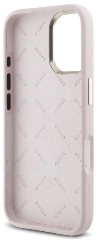 Guess GUHCP16SM4DGPP Apple iPhone 16 6.1″ rožinės spalvos kietas dėklas Silicone Logo Strass 4G