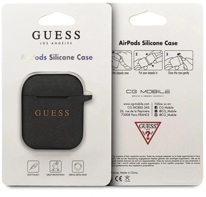 Guess Silikoninis dėklas AirPods 1/2 - Juodas