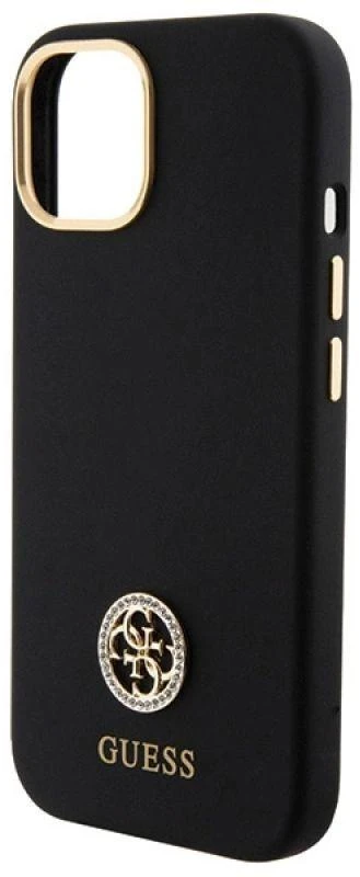 Guess GUHCP15SM4DGPK Apple iPhone 15 / 14 / 13 6.1″juodos spalvos kietas dėklas Silicone Logo Strass 4G