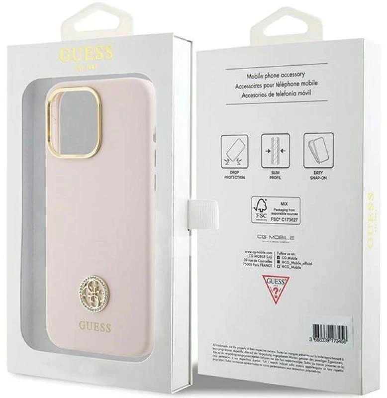 Dėklas GUESS GUHCP15XM4DGPPP IPHONE 15 PRO MAX 6.7 "LIGHT Rožinis/Rožinis HARDCASE SILICONE LOGO STRASS 4G