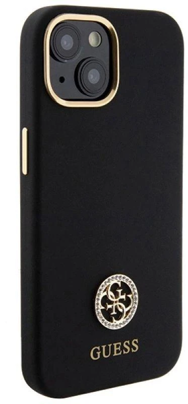 Guess GUHCP15SM4DGPK Apple iPhone 15 / 14 / 13 6.1″juodos spalvos kietas dėklas Silicone Logo Strass 4G