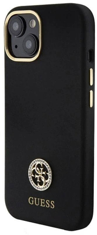 Guess GUHCP15SM4DGPK Apple iPhone 15 / 14 / 13 6.1″juodos spalvos kietas dėklas Silicone Logo Strass 4G