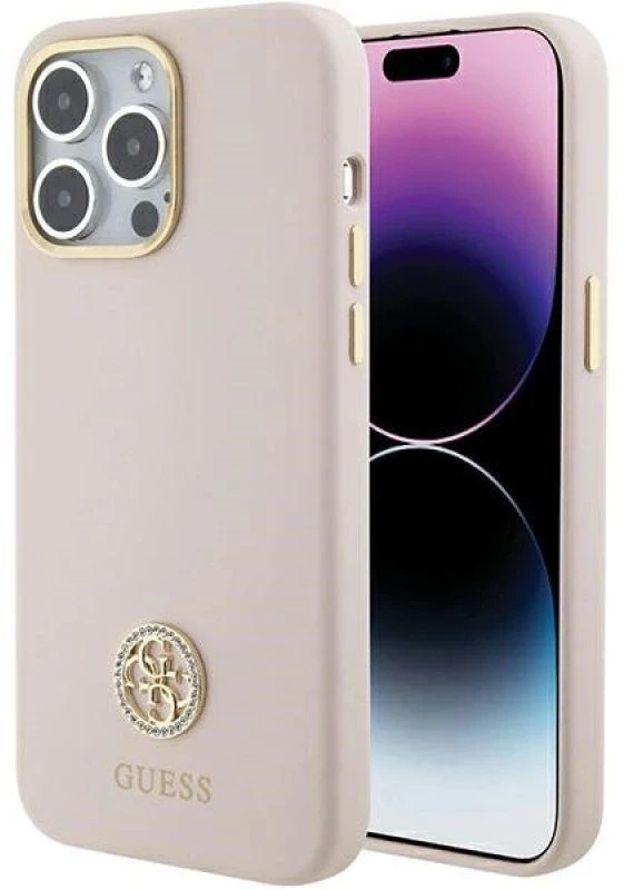 Dėklas GUESS GUHCP15XM4DGPPP IPHONE 15 PRO MAX 6.7 "LIGHT Rožinis/Rožinis HARDCASE SILICONE LOGO STRASS 4G