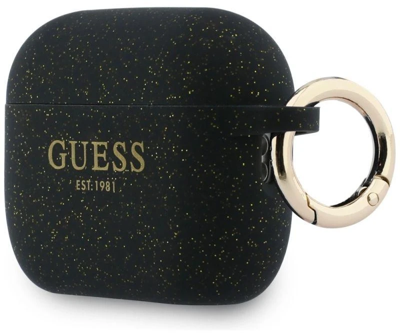 Guess Silikoninis dėklas su blizgučių žiedu, skirtas AirPods Pro 3 - Juodas