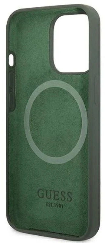 Guess GUHMP13LSPLA Apple iPhone 13 Pro / 13 6,1″ khaki kietas dėklas Silicone Logo Plate MagSafe