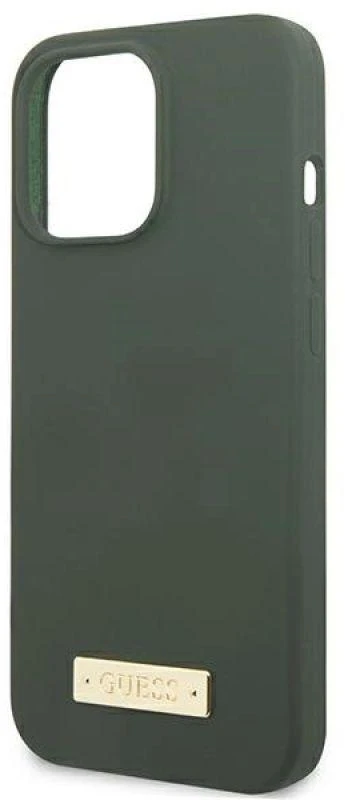 Guess GUHMP13LSPLA Apple iPhone 13 Pro / 13 6,1″ khaki kietas dėklas Silicone Logo Plate MagSafe