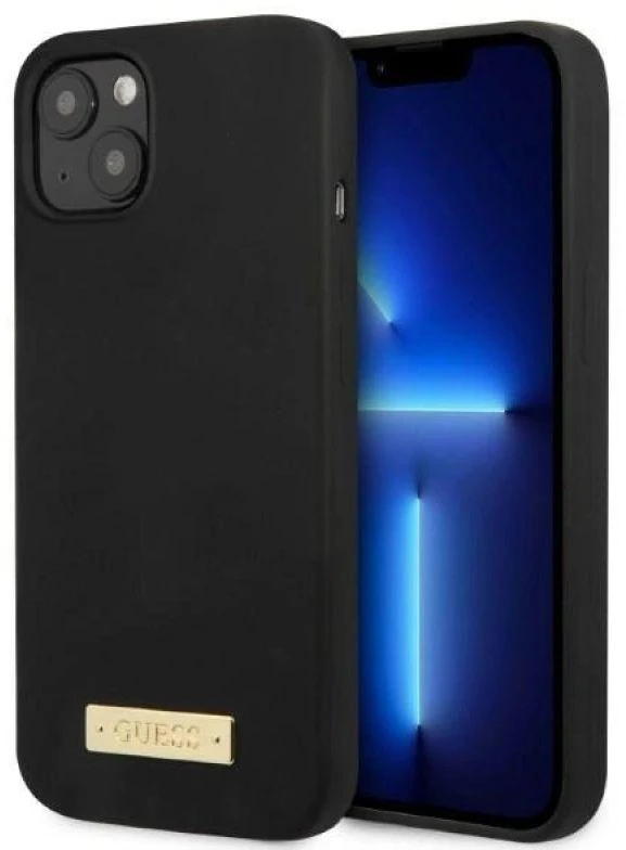 Guess GUHMP13SSPLK Apple iPhone 13 mini 5,4″ juodos spalvos kietas dėklas Silicone Logo Plate MagSafe