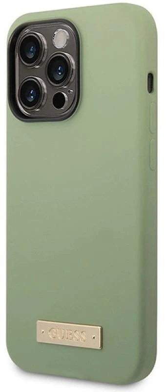 Guess dėklas, skirtas iPhone 14 Pro Max 6,7 GUHMP14XSBPLA khaki spalvos hard dėklas, skirtas Liquid Silicone Logo Plate MagSafe