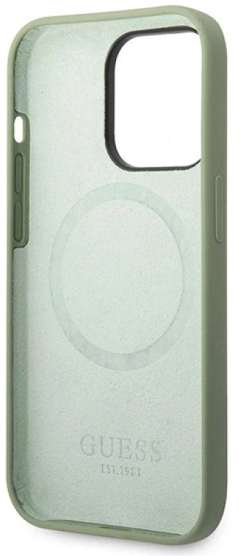 Guess dėklas, skirtas iPhone 14 Pro Max 6,7 GUHMP14XSBPLA khaki spalvos hard dėklas, skirtas Liquid Silicone Logo Plate MagSafe