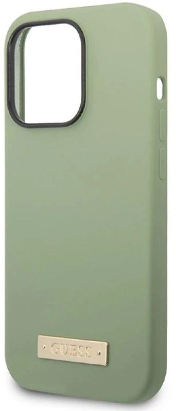 Guess dėklas, skirtas iPhone 14 Pro Max 6,7 GUHMP14XSBPLA khaki spalvos hard dėklas, skirtas Liquid Silicone Logo Plate MagSafe