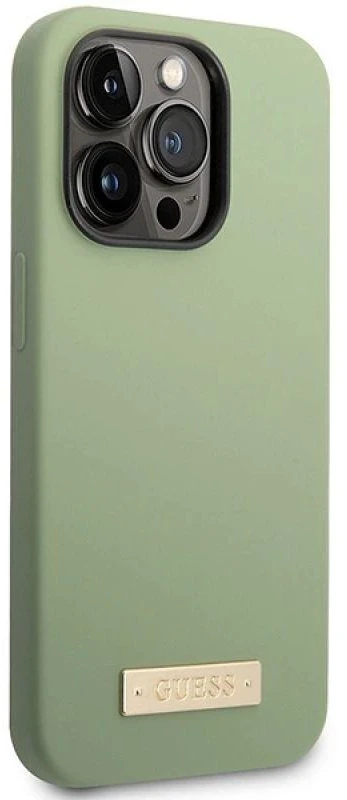 Guess dėklas, skirtas iPhone 14 Pro Max 6,7 GUHMP14XSBPLA khaki spalvos hard dėklas, skirtas Liquid Silicone Logo Plate MagSafe