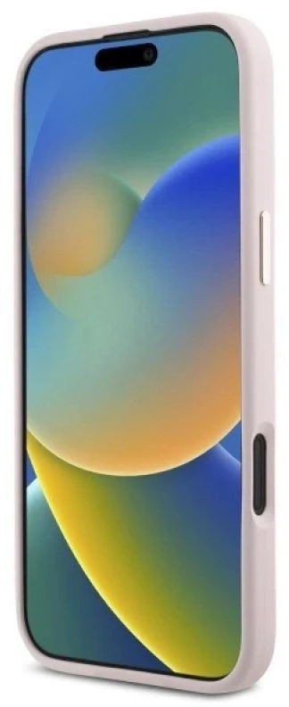 Guess GUHCP16MSMBSLP Apple iPhone 16 Plus 6.7″ rožinės spalvos kietas dėklas Silicone Script Metal Logo & Frame