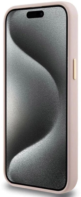 Dėklas GUESS GUHCP15LSMBSLP IPHONE 15 PRO 6.1 "Rožinis/Rožinis HARDCASE SILICONE SCRIPT METAL LOGO & FRAME