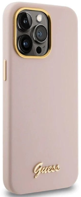 Dėklas GUESS GUHCP15XSMBSLP IPHONE 15 PRO MAX 6.7 "Rožinis/Rožinis HARDCASE SILICONE SCRIPT METAL LOGO & FLAME