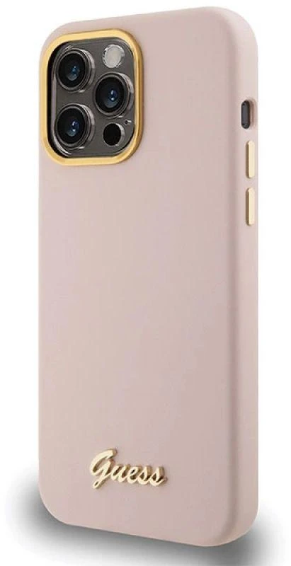 Dėklas GUESS GUHCP15XSMBSLP IPHONE 15 PRO MAX 6.7 "Rožinis/Rožinis HARDCASE SILICONE SCRIPT METAL LOGO & FLAME
