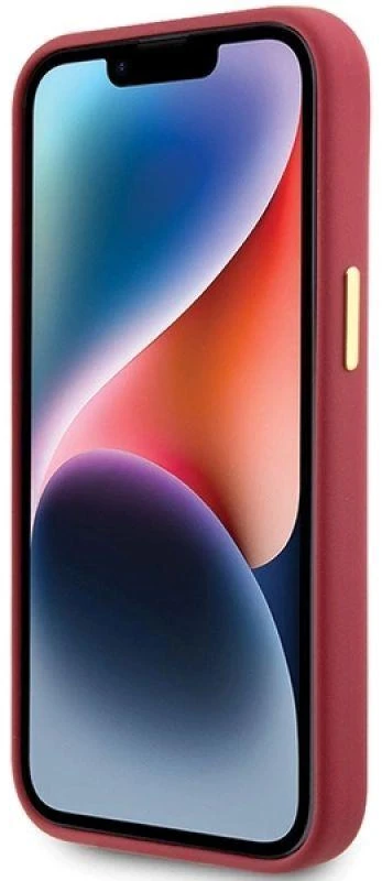 Guess GUHCP15SSMBSLM Apple iPhone 15 / 14 / 13 6.1″ magenta kietas dėklas Silicone Script Metal Logo & Frame