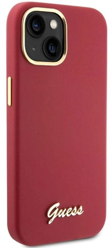 Guess GUHCP15SSMBSLM Apple iPhone 15 / 14 / 13 6.1″ magenta kietas dėklas Silicone Script Metal Logo & Frame