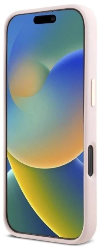 Guess GUHCP16LSMBSLP Apple iPhone 16 Pro 6.3″ rožinės spalvos kietas dėklas Silicone Script Metal Logo & Frame